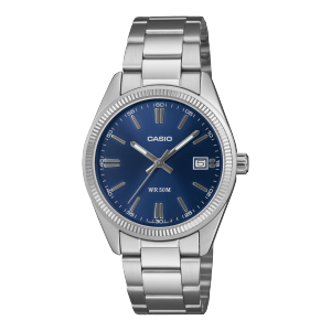 Vista frontale dell'orologio analogico argentato UTP-1302PD-2A1VEF con quadrante blu scuro
