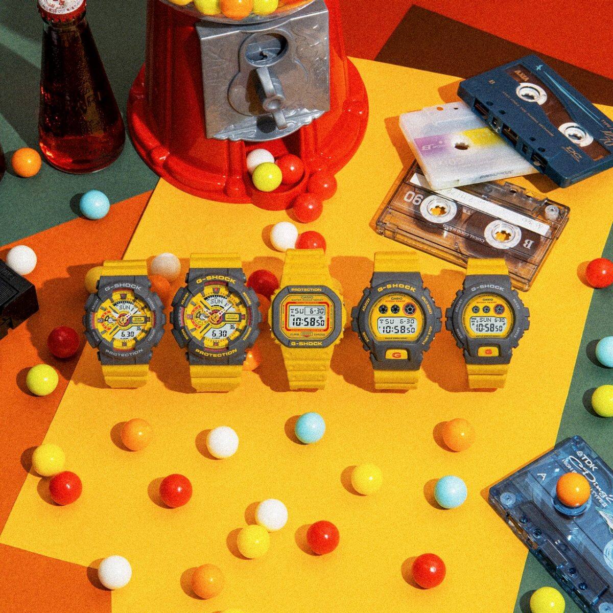 From left: GMA-S110Y-9A, GA-110Y-9A, DW-5610Y-9, DW-6900Y-9, GMD-S6900Y-9