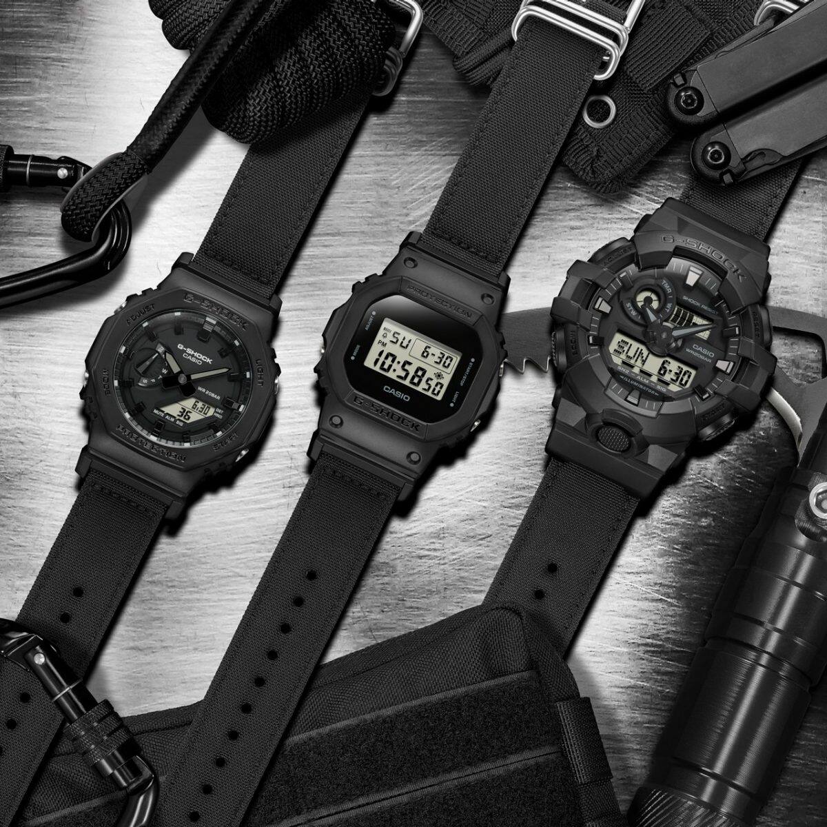 From left: GA-2100BCE-1A, DW-5600BCE-1, GA-700BCE-1A