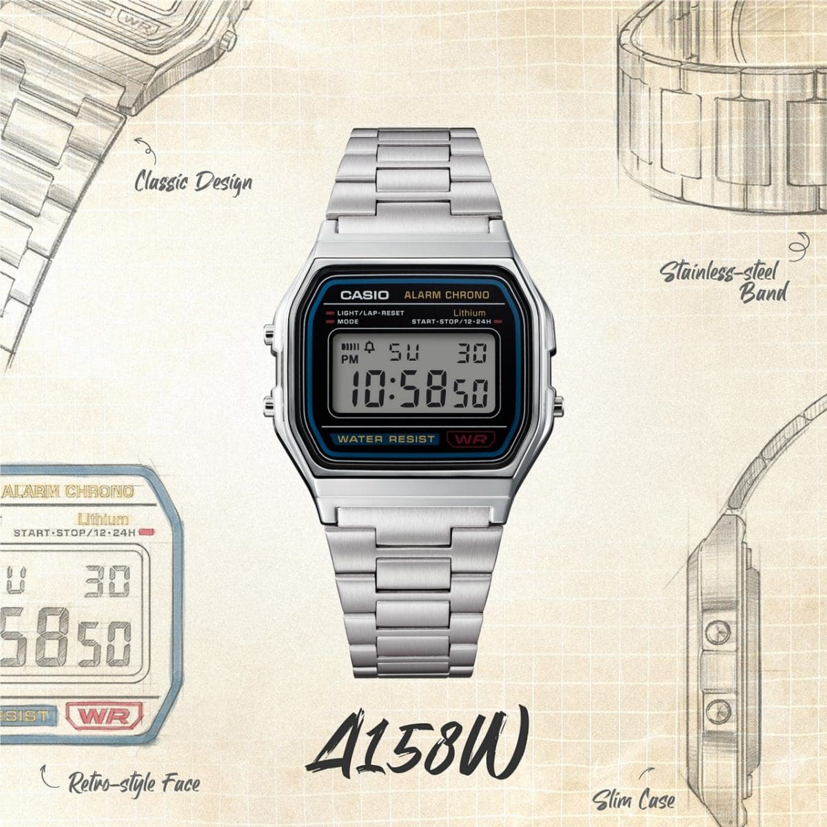 CASIO A158WA-1 시계 실버 #2