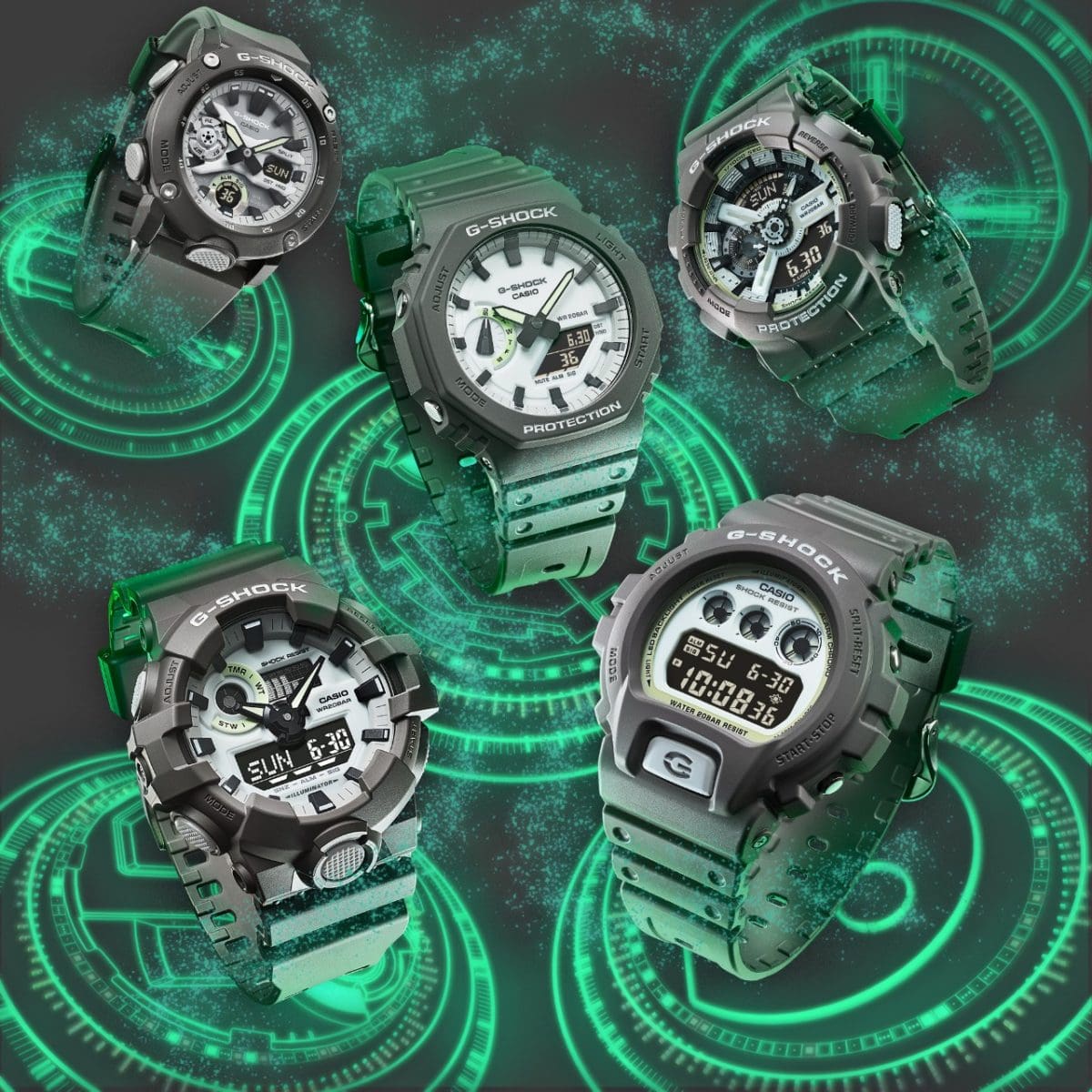 في اتجاه عقارب الساعة من أعلى اليمين: GA-110HD-8A, DW-6900HD-8, GA-700HD-8A, GA-2000HD-8A, GA-2100HD-8A #2