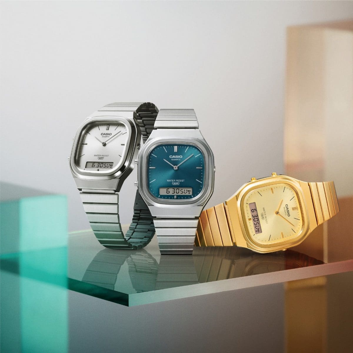 From left: AQ-240E-7A, AQ-240E-3A, AQ-240EG-9A #7