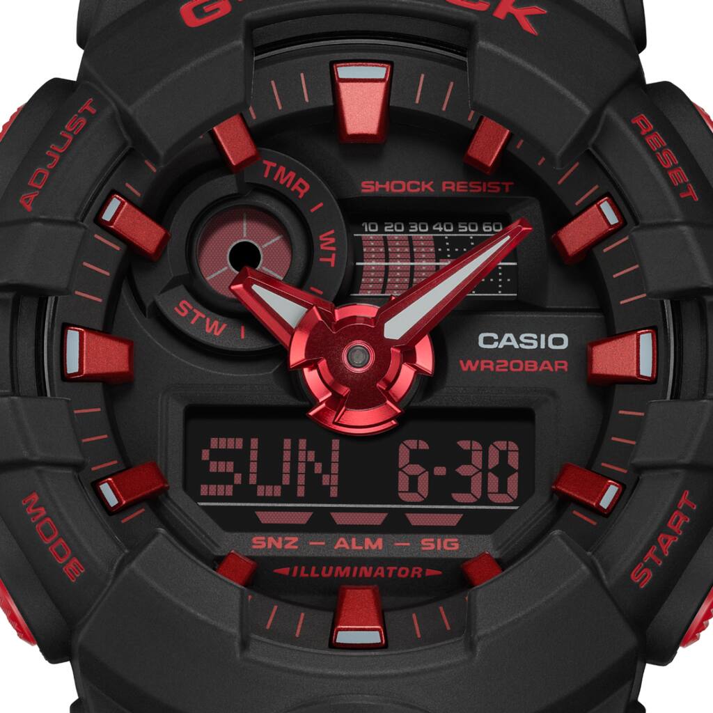 Casio G-Shock GA-700BBR-1A Orologio Uomo Analogico-Digitale - Cassa In Resina Nero-Rossa, Robustezza E Stile