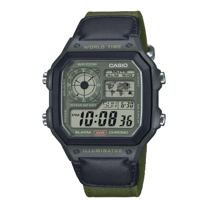 Reloj CASIO 10 años batería AE-1200WHUB  verde oliva
