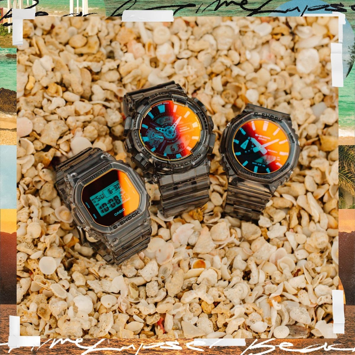 Desde la izquierda: DW-5600TLS-8, GA-110TLS-8A, GA-2100TLS-8A