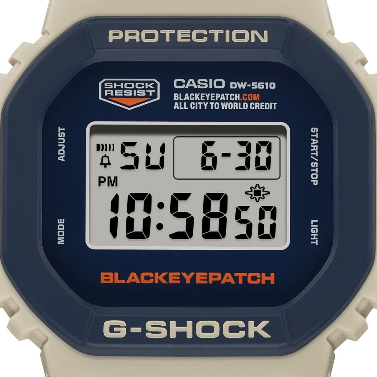 pantalla del Reloj CASIO G-SHOCK Blac Eye Patch Collab DW-5610BEP-2CR