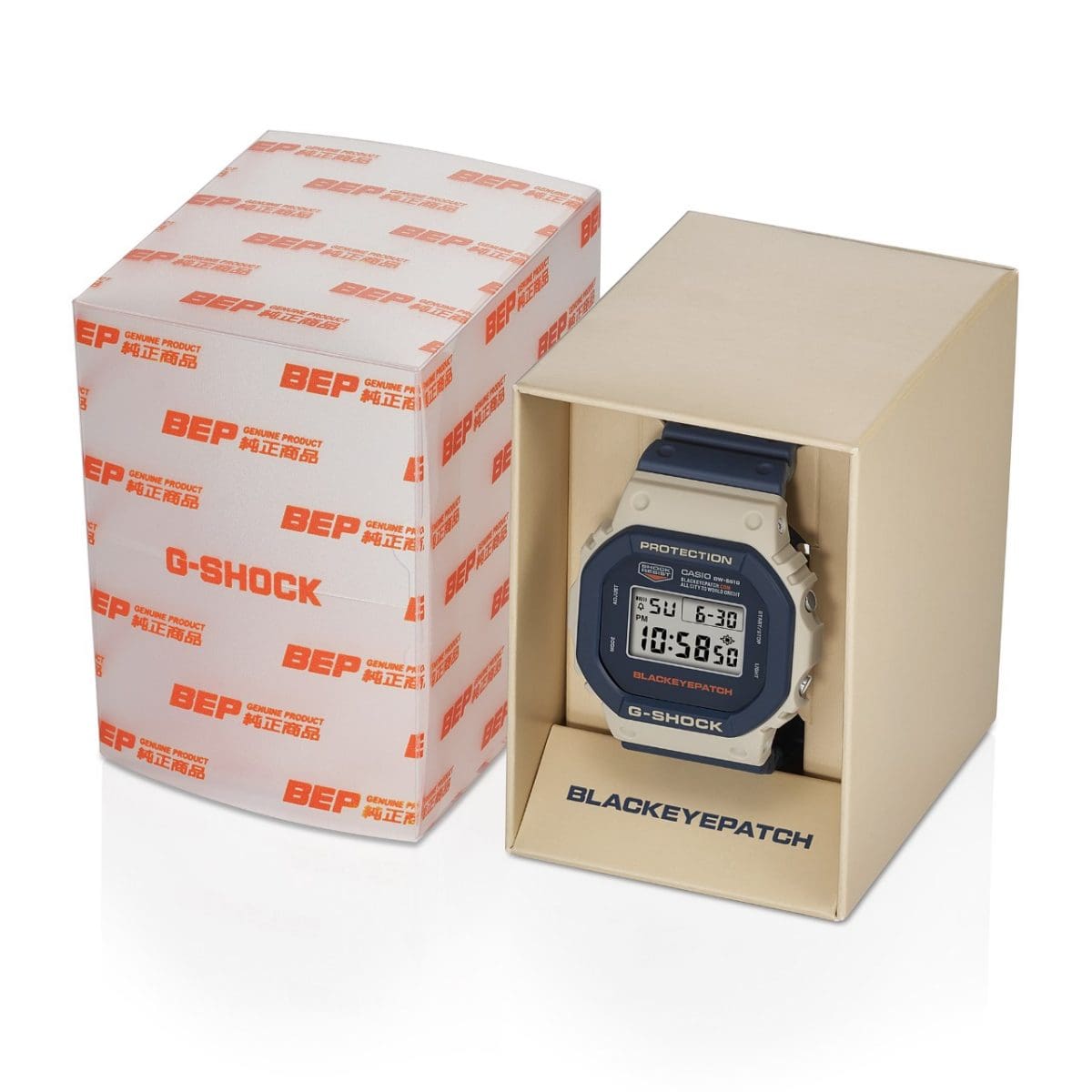 Empaque especial del Reloj CASIO G-SHOCK Blac Eye Patch Collab DW-5610BEP-2CR