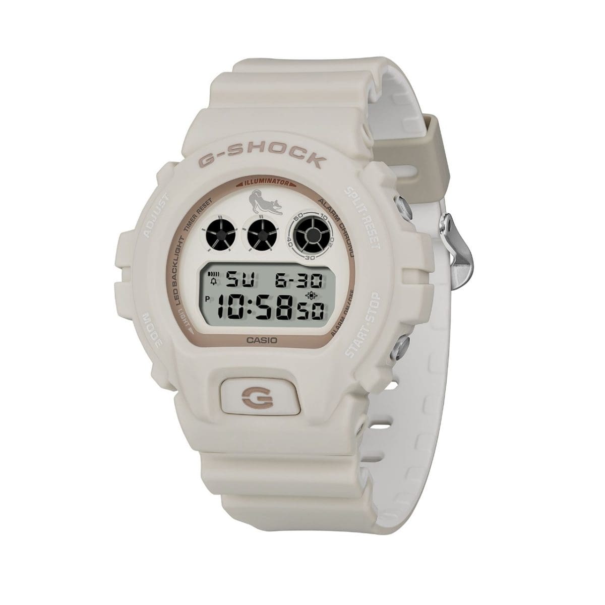 Detalle del Reloj CASIO G-SHOCK Shiba Inu DW-6900SHB-7DR blanco