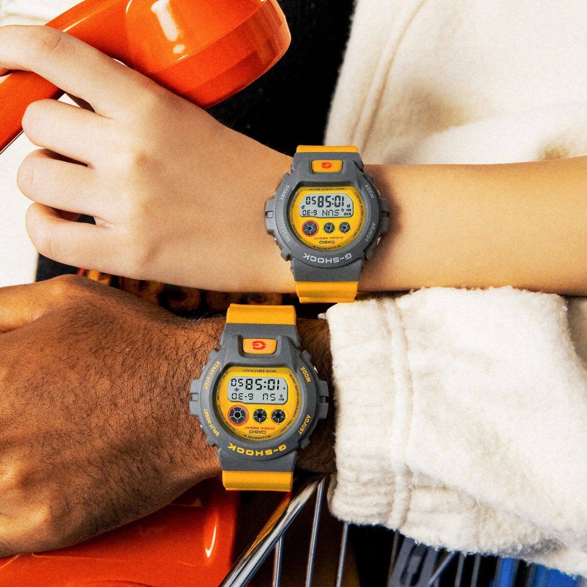 Desde la izquierda: DW-6900Y-9, GMD-S6900Y-9, reloj amarillo