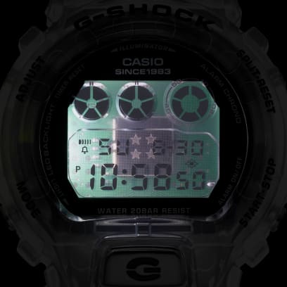 Pantalla del Reloj Casio G-Shock Clear Remix transparente DW-6940RX-7