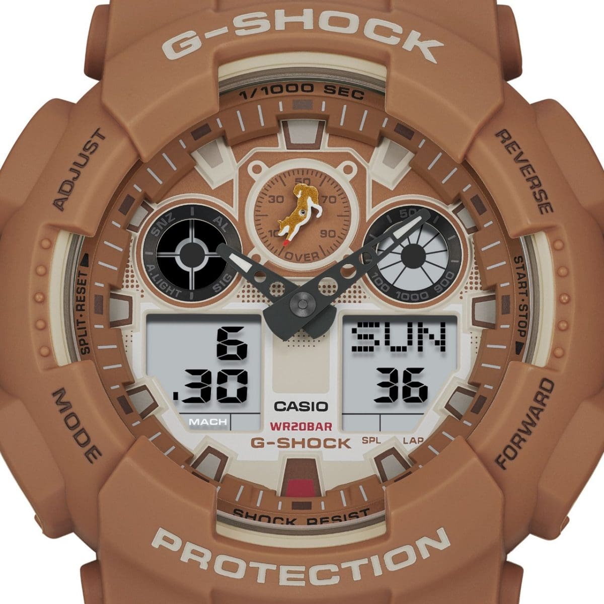 pantalla digital del Reloj CASIO G-SHOCK Shiba Inu GA-100SHB-5ADR bicolor