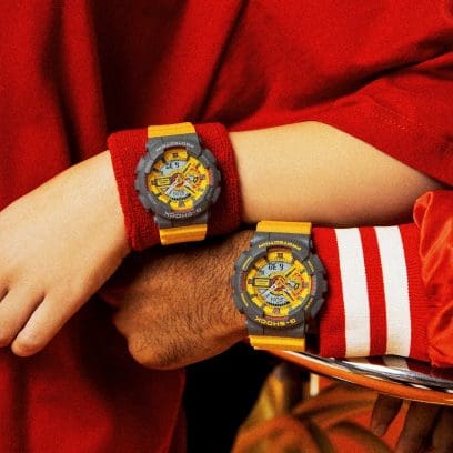 Desde la izquierda: GMA-S110Y-9A, GA-110Y-9A, relojes amarillos