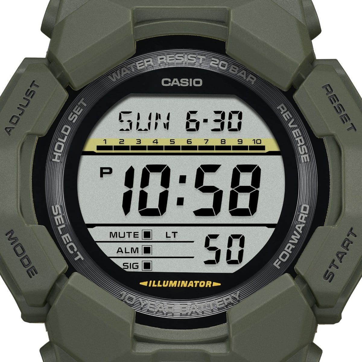 Reloj verde CASIO G-SHOCK New Rugged Digital Basic 10 Year GD-010-3C