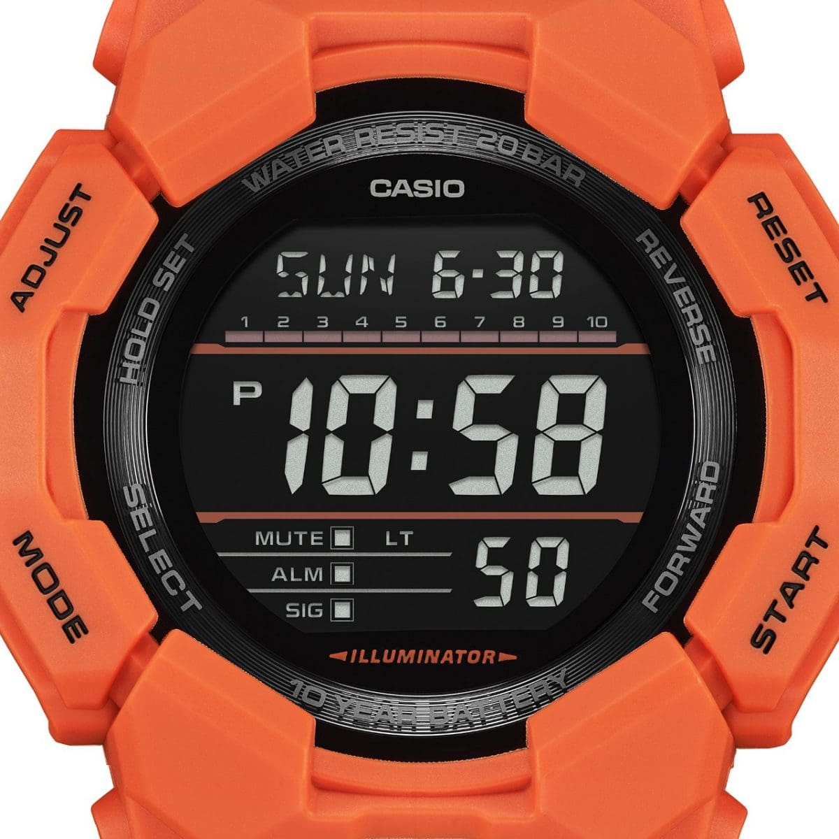 Pantalla del Reloj CASIO G-SHOCK New Rugged Digital Basic 10 Year GD-010-4C