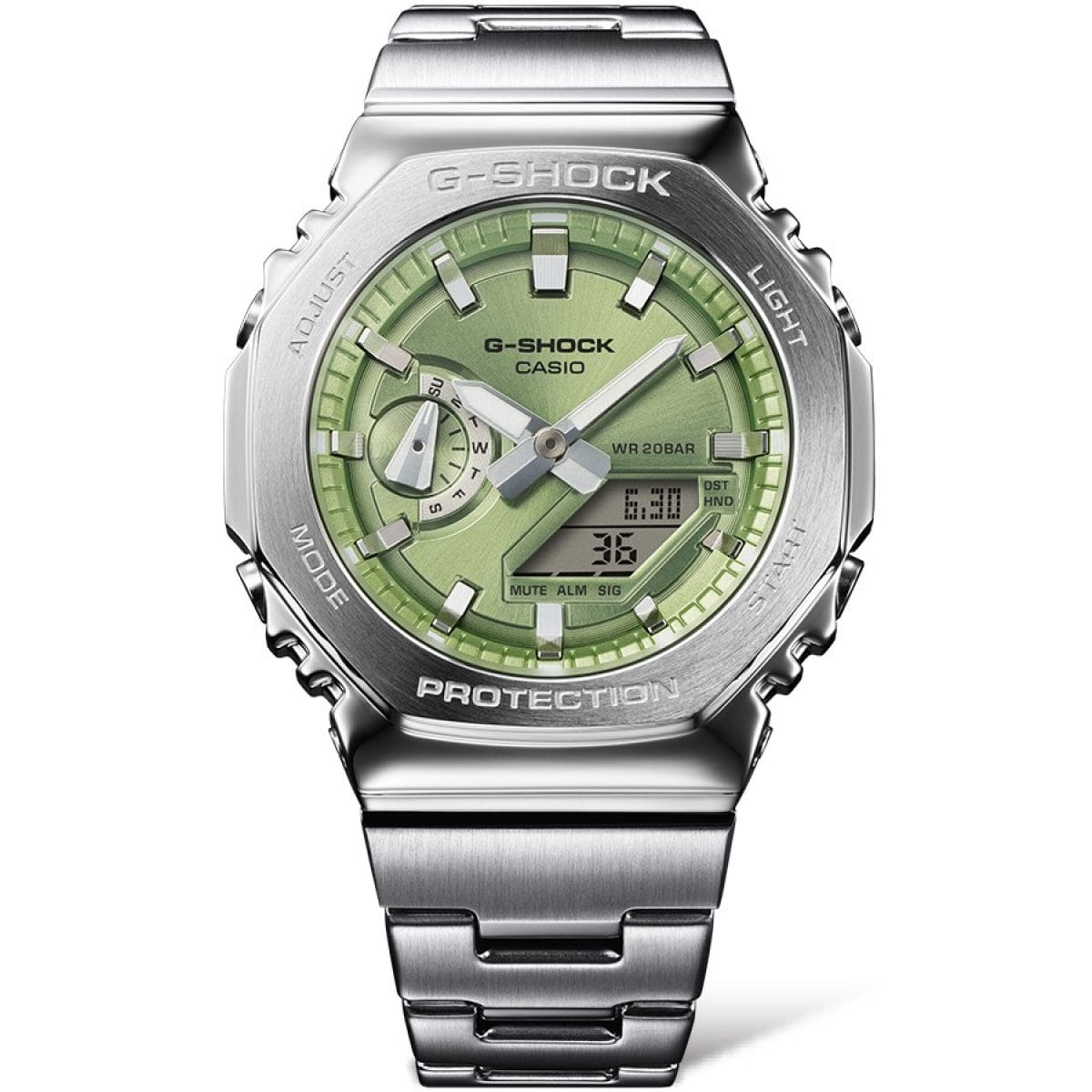Caratula del Reloj Casio G-Shock GM-2110D-3A plateado y verde olivo