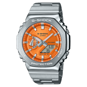Reloj Casio G-Shock GM-2110D-3A plateado y naranja