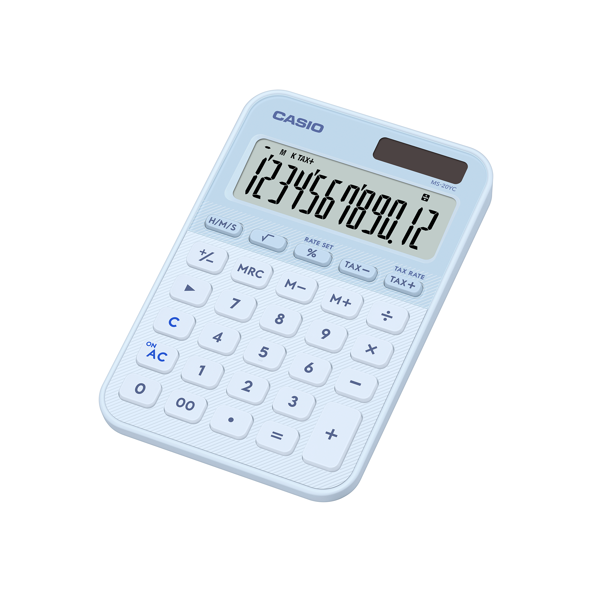 Casio MS-20YC-LB Light Blue Calculator Angled View