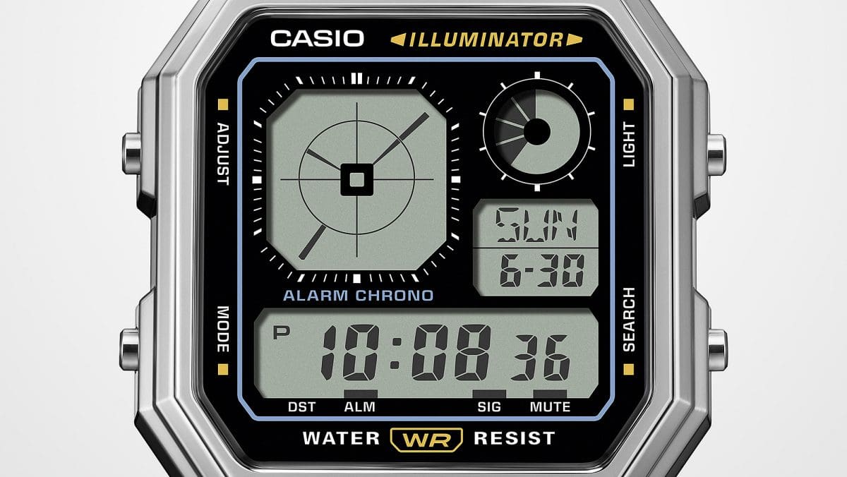 A130WE-1A LCD with analog-style clock display * Image shows the A130WE-1A