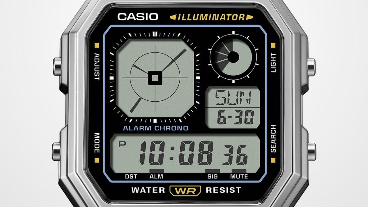A130WE-1A LCD with analog-style clock display