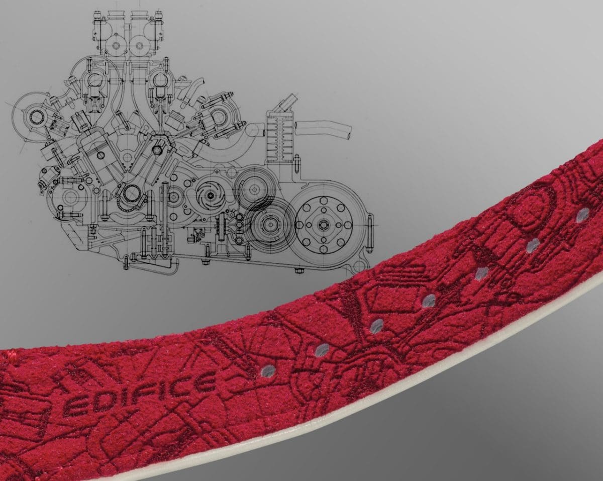 ECB-2300HR-1A The band pairs Nappa leather on the outer surface with Ultrasuede on the lining.