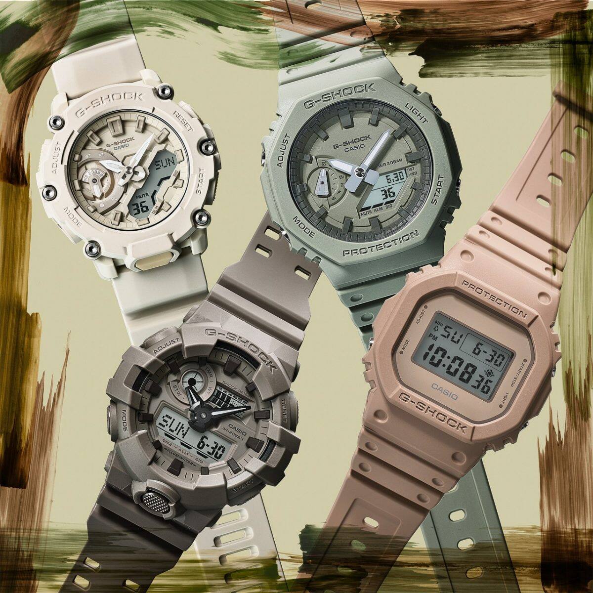 From left: GA-2200NC-7A, GA-700NC-5A, GA-2100NC-3A, DW-5600NC-5
