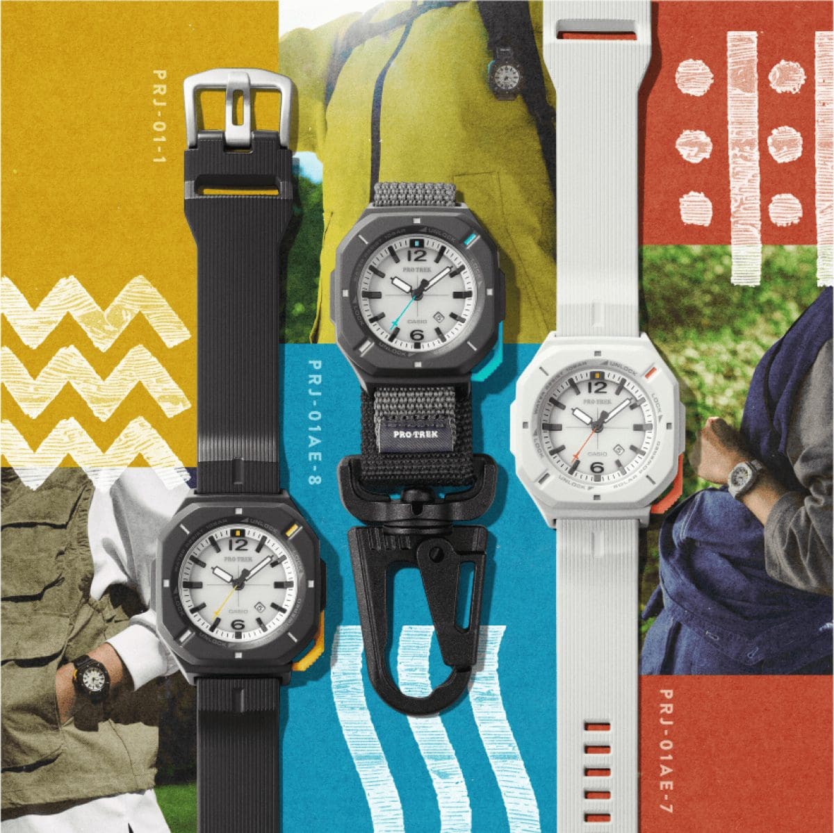From left: PRJ-01-1, PRJ-01AE-8, PRJ-01AE-7