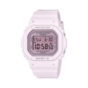 Vooraanzicht van het roze BABY-G polshorloge BGD-565SC-4BER met digitaal display.
