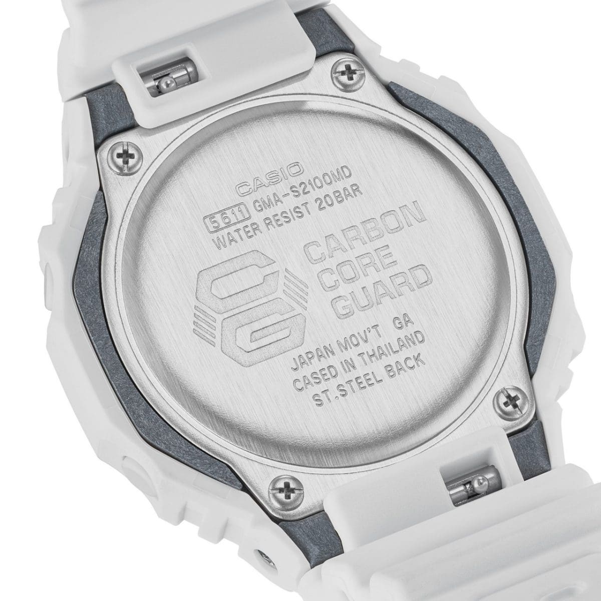 Gegraveerde achterkant van de GMA-S2100MD-7A met het opschrift Carbon Core Guard