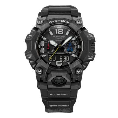 De wijzerplaat van de MUDMASTER GWG-B1000TLC-1AER heeft een textuur die doet denken aan bandensporen.