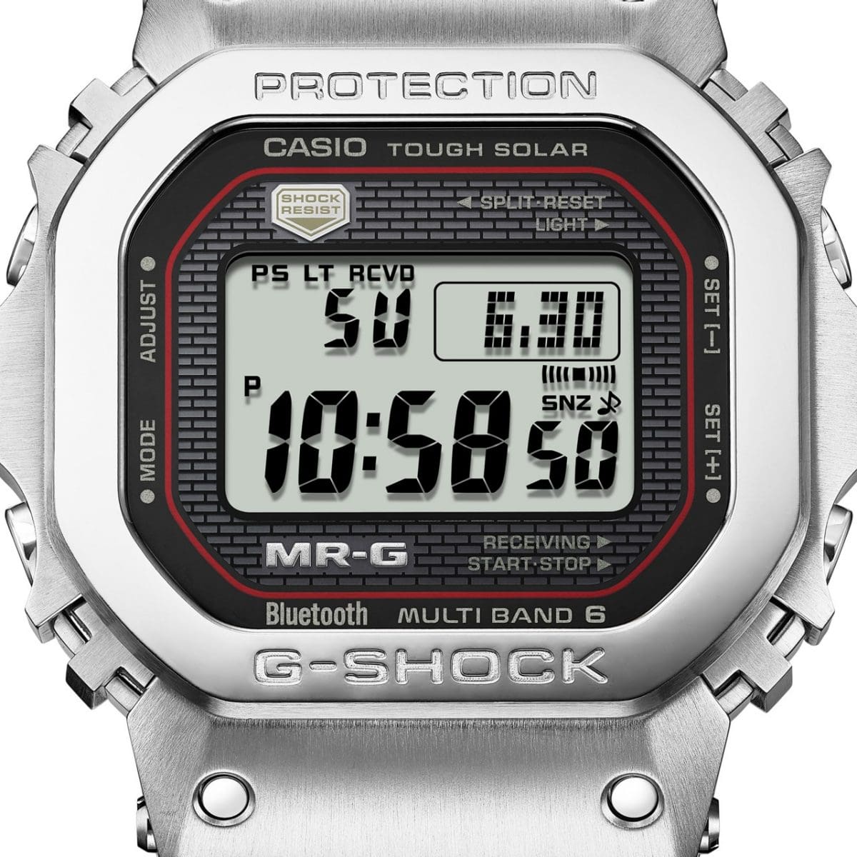 Close-up van het MRG-B5000D-1 digitale display met rand in baksteenpatroon