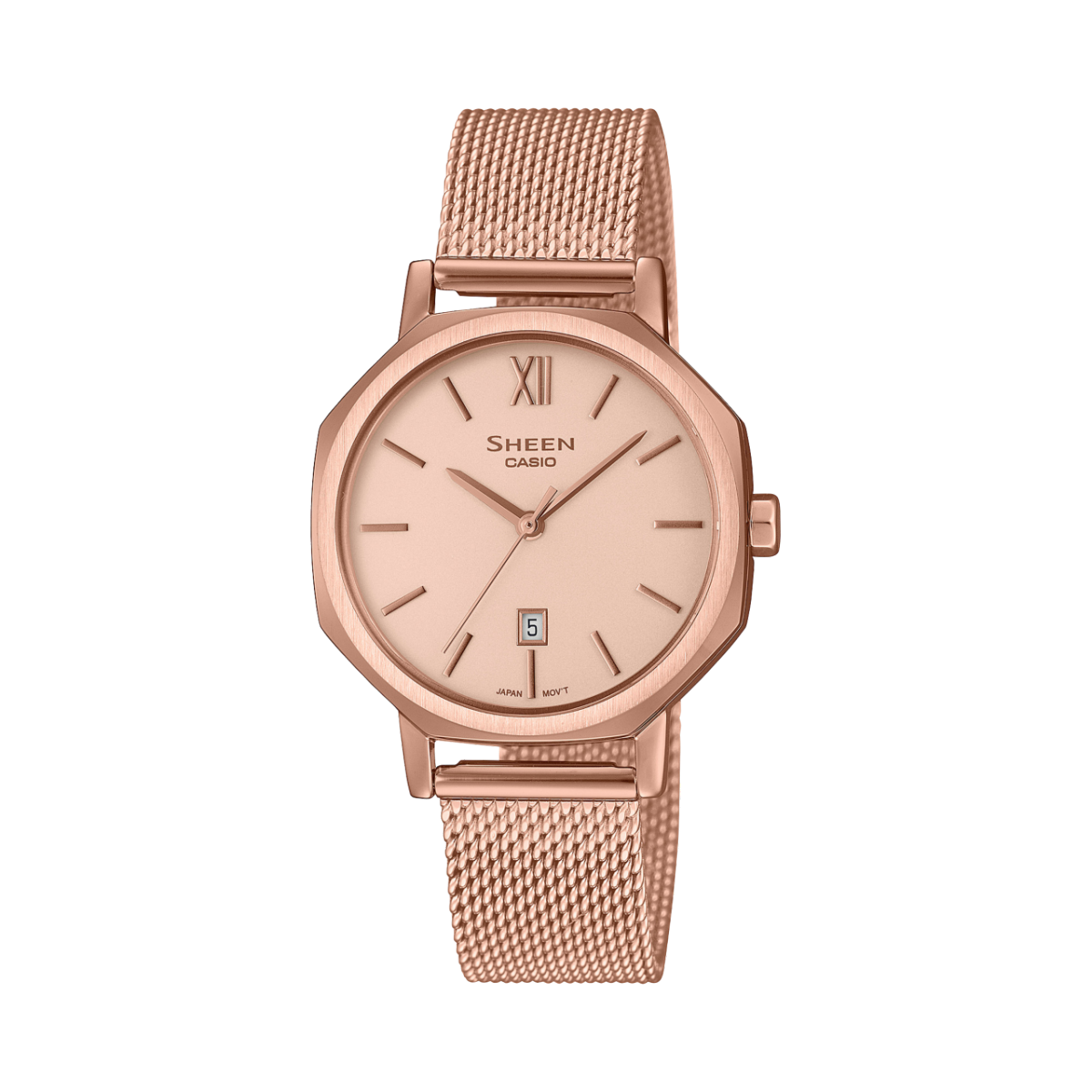 SHEEN polshorloge in roségoud met analoge wijzerplaat en metalen armband