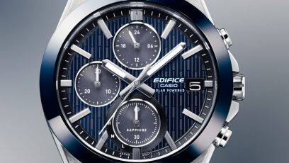 EFS-S650D-2A Multi-hand chronograph face complementing the bezel