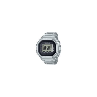 Imagem do produto do relógio de anel CASIO prateado com mostrador digital, que tem como modelo o G-SHOCK 5600.