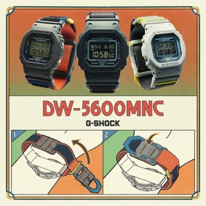 O fecho magnético da série DW-5600MNC é guiado por uma alça e pode ser fechado com apenas uma mão.