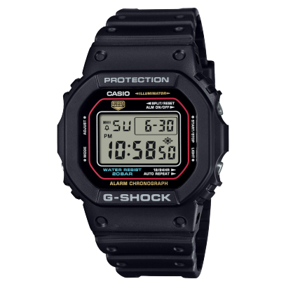 Fotografia do produto do relógio G-SHOCK DW-5600RL-1A com mostrador digital e bracelete preta