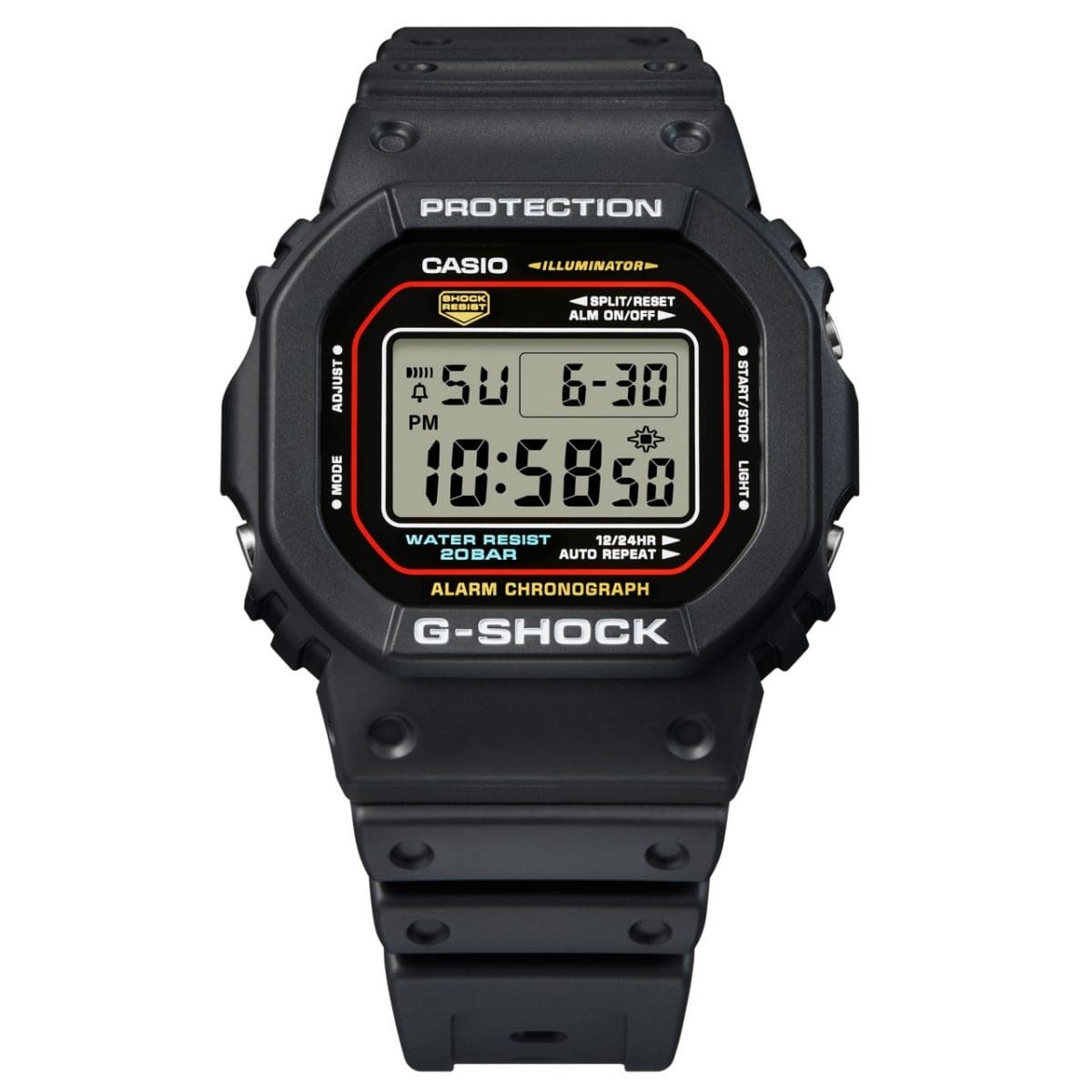 Fotografia do produto do relógio G-SHOCK GW-5600RL-1A com mostrador digital e bracelete preta