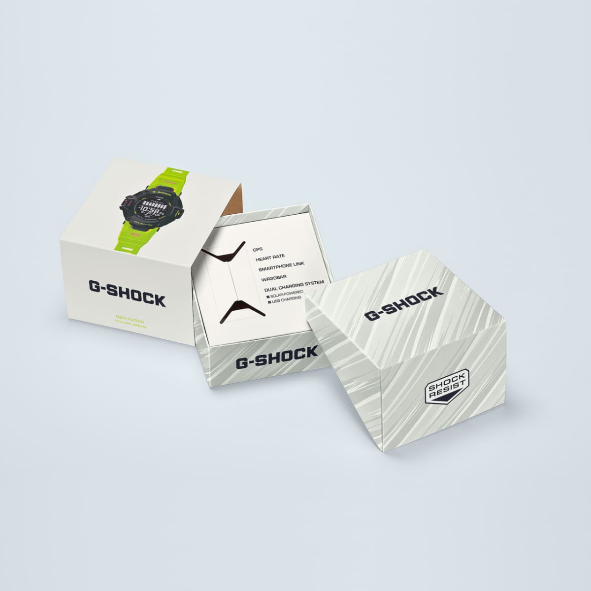 Os componentes da embalagem do relógio de pulso G-SQUAD GBD-H2000-1A9