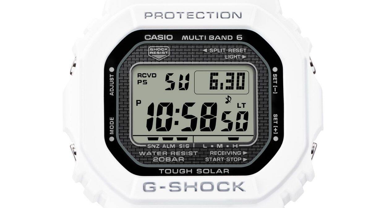 Design de mostrador padronizado do relógio G-SHOCK branco GW-500HS-7