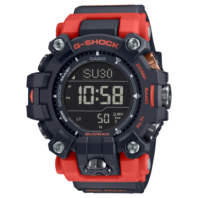O G-SHOCK GW-9500-1A4 da coleção Master of G com bracelete e caixa em resina cinzenta e detalhes em vermelho