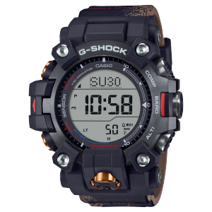 O relógio digital G-SHOCK MUDMAN GW-9500 com bracelete em resina preta, padrão de lama e caixa redonda e robusta