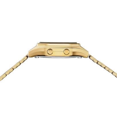 Vista lateral do LA680WEGA-9 mostrando os dois botões dourados do lado esquerdo.