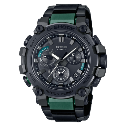 Relógio de pulso preto-verde “MTG-B3000BD-1A2” da G-SHOCK com mostrador analógico