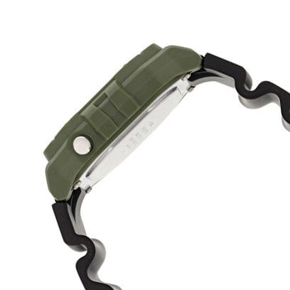 Vista lateral da caixa do W-218H-3AV mostrando o botão de ajuste prateado