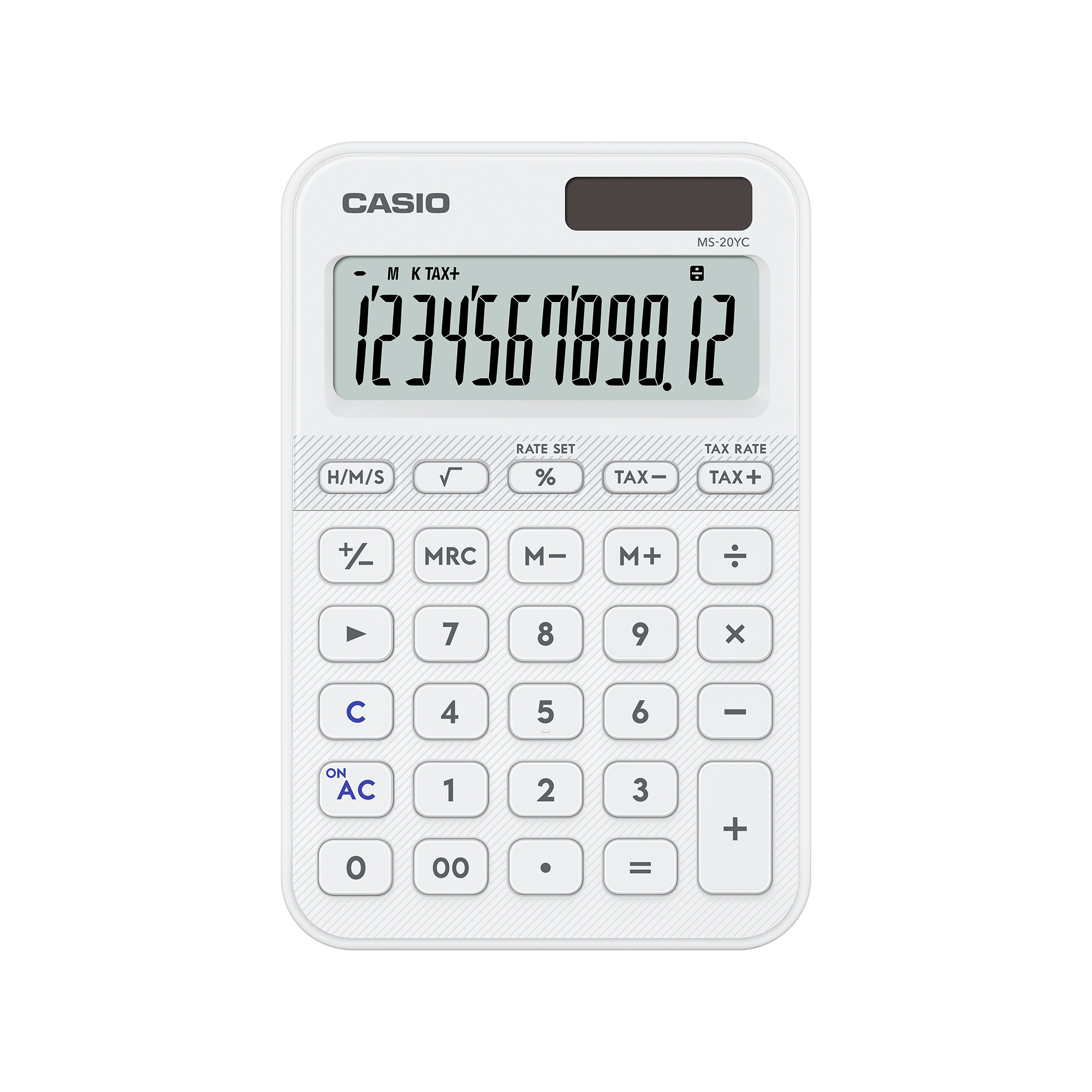 Casio MS-20YC-WE 12-Digit Desk Calculator White Front View