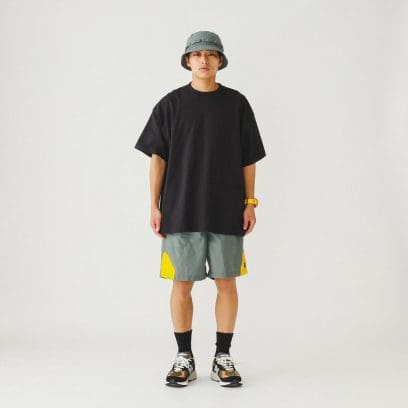 LIFESTYLE 6 POCKET NYLON BAGGY SHORTS GREY×YELLOW M  #10