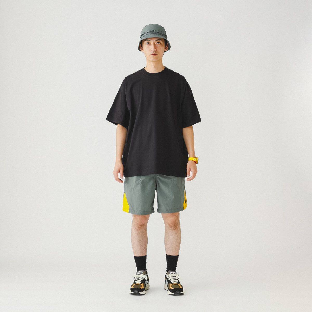 LIFESTYLE 6 POCKET NYLON BAGGY SHORTS GREY×YELLOW M  #11