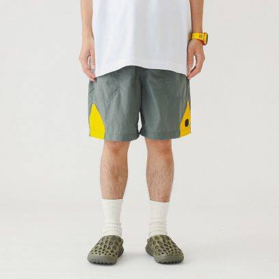 LIFESTYLE 6 POCKET NYLON BAGGY SHORTS GREY×YELLOW M  #7