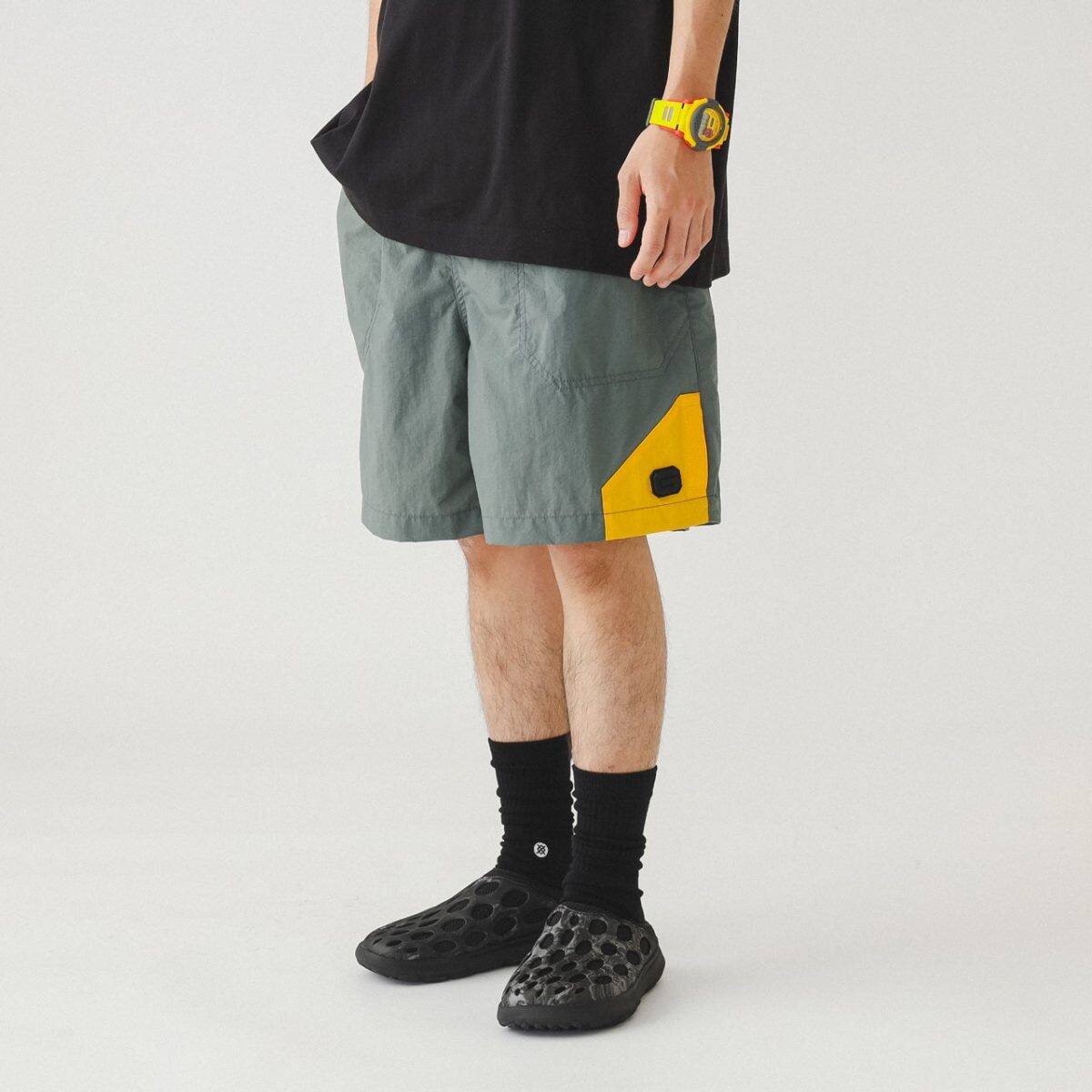 LIFESTYLE 6 POCKET NYLON BAGGY SHORTS GREY×YELLOW M  #8