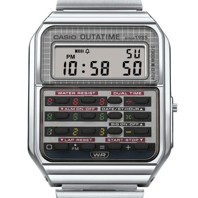 CA-500WEBF-1A Face design Incorporates design motifs from the film’s iconic DeLorean. The different colors adorning the buttons evoke the time circuits used to set the time machine’s destination date and time.  #4