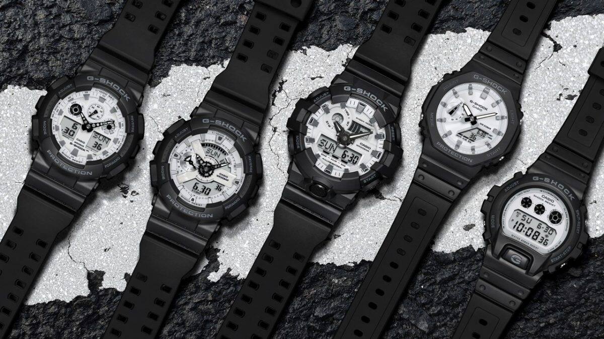From left: GA-100WD-1A, GA-110WD-1A, GA-700WD-1A, GA-2100WD-1A, DW-6900WD-1 #5